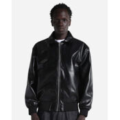 Unisex PU Leather Collared Varsity Jacket Thumbnail