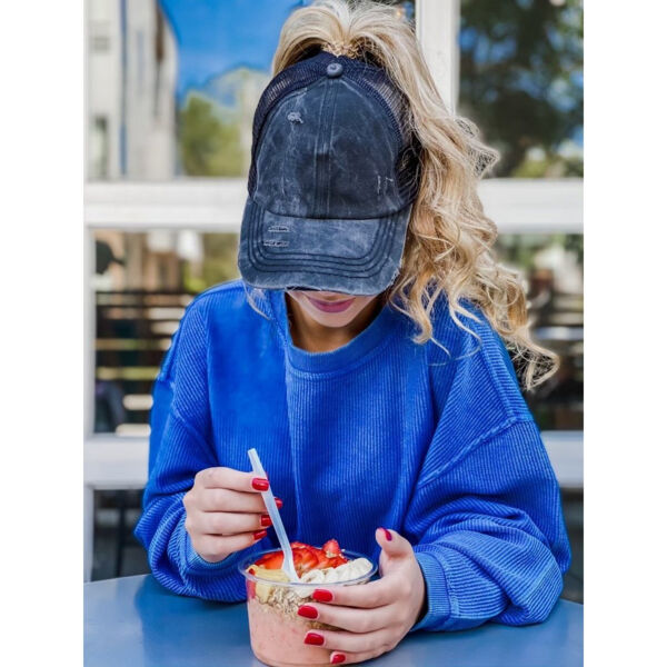Washed Denim Criss Cross High Pony CC Ball Cap Thumbnail